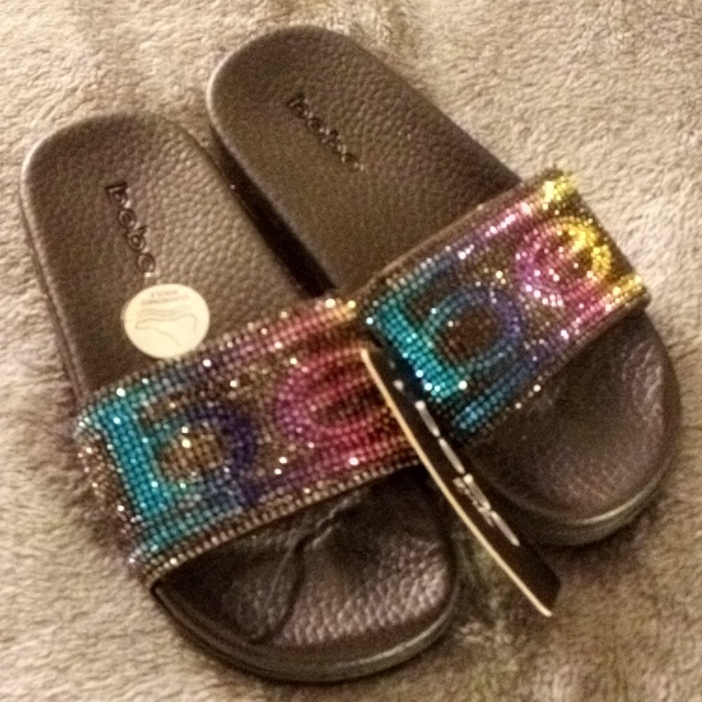 NEW BEBE GIRLS SLIDES SANDELS SIZE 11/12 BLING 💖
